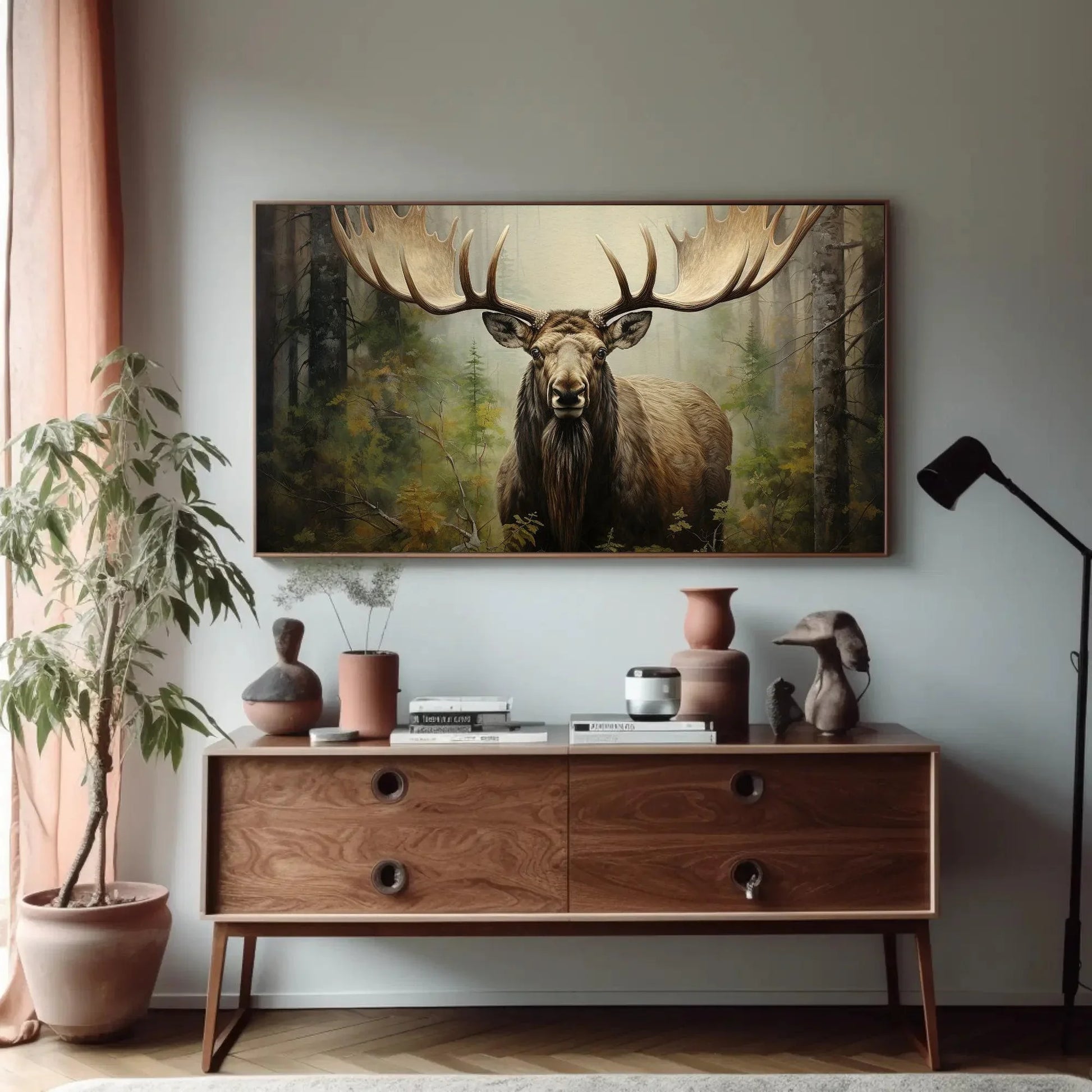 Moose In The Forest Large Canvas Painting Moose With Antlers Canvas Wall Art Moose Wall Art Framed Print Stretched Canvas Ready To Hang Wall Art – Canvas Print