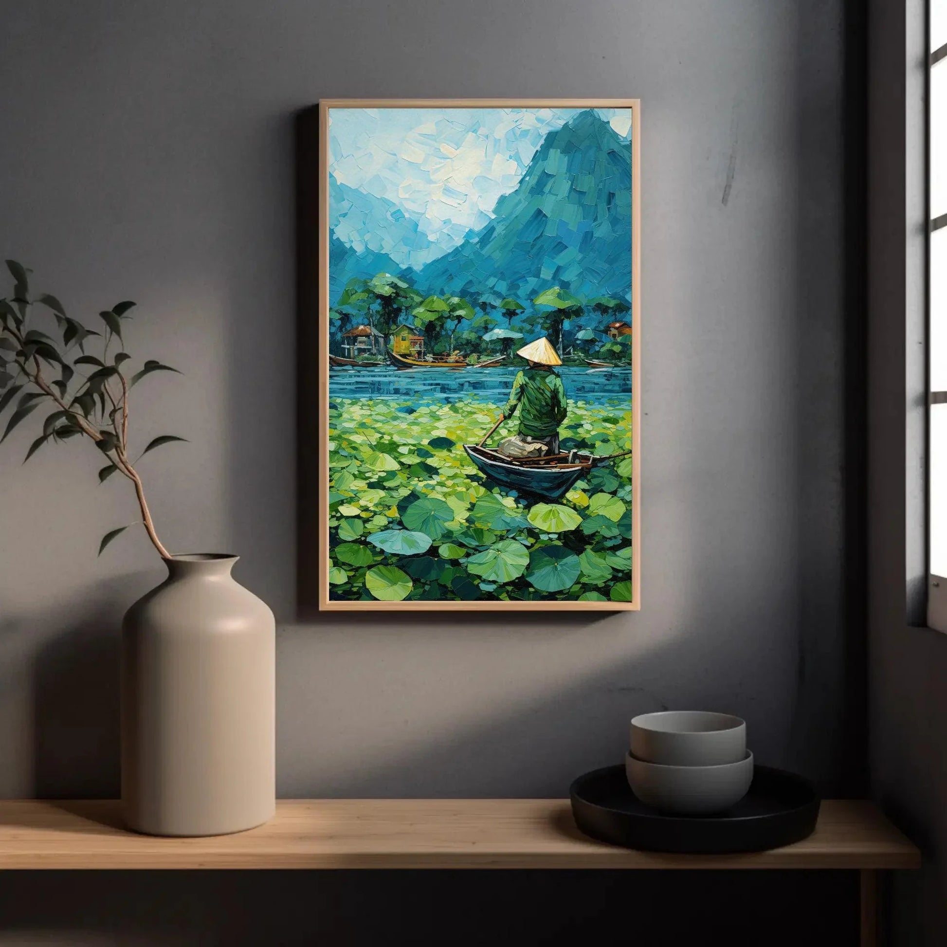 Vietnam River Mountain Landscape Vertical Art, Vietnamese Home Decor, Vietnam Wall Art, Vietnam Travel Print, Vietnam Boat Floating Print Wall Art – Canvas Print