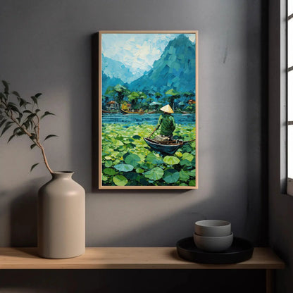 Vietnam River Mountain Landscape Vertical Art, Vietnamese Home Decor, Vietnam Wall Art, Vietnam Travel Print, Vietnam Boat Floating Print Wall Art – Canvas Print