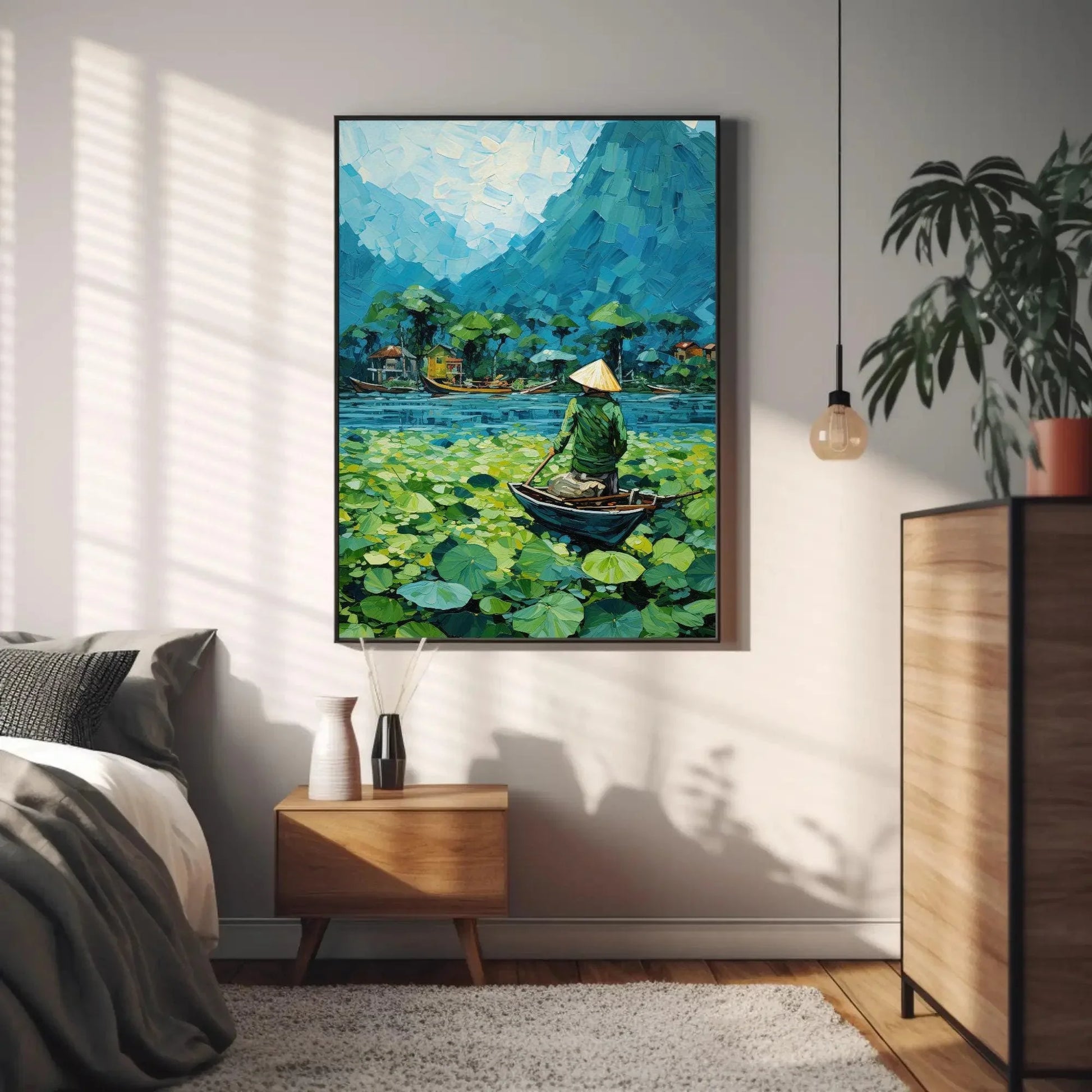 Vietnam River Mountain Landscape Vertical Art, Vietnamese Home Decor, Vietnam Wall Art, Vietnam Travel Print, Vietnam Boat Floating Print Wall Art – Canvas Print