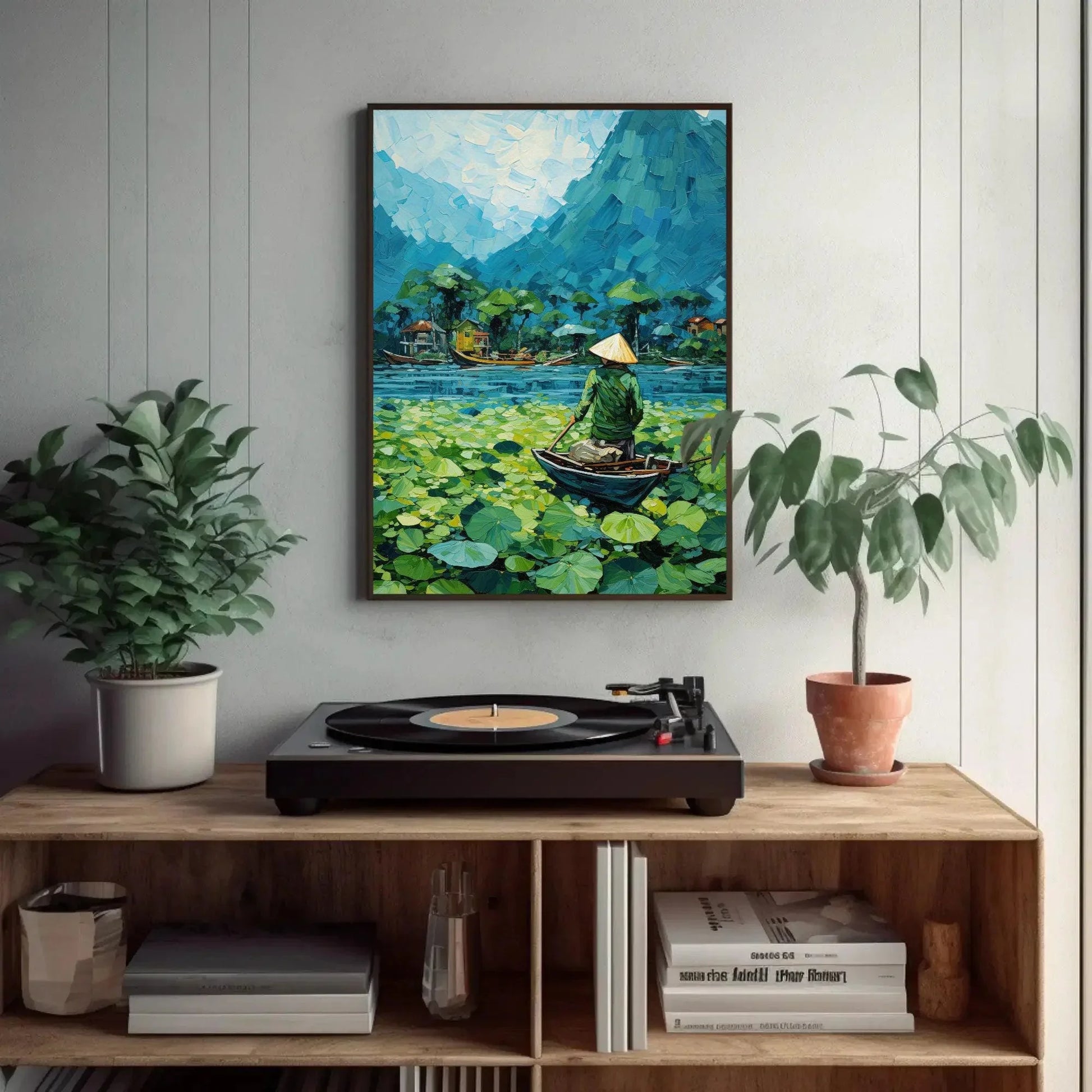 Vietnam River Mountain Landscape Vertical Art, Vietnamese Home Decor, Vietnam Wall Art, Vietnam Travel Print, Vietnam Boat Floating Print Wall Art – Canvas Print