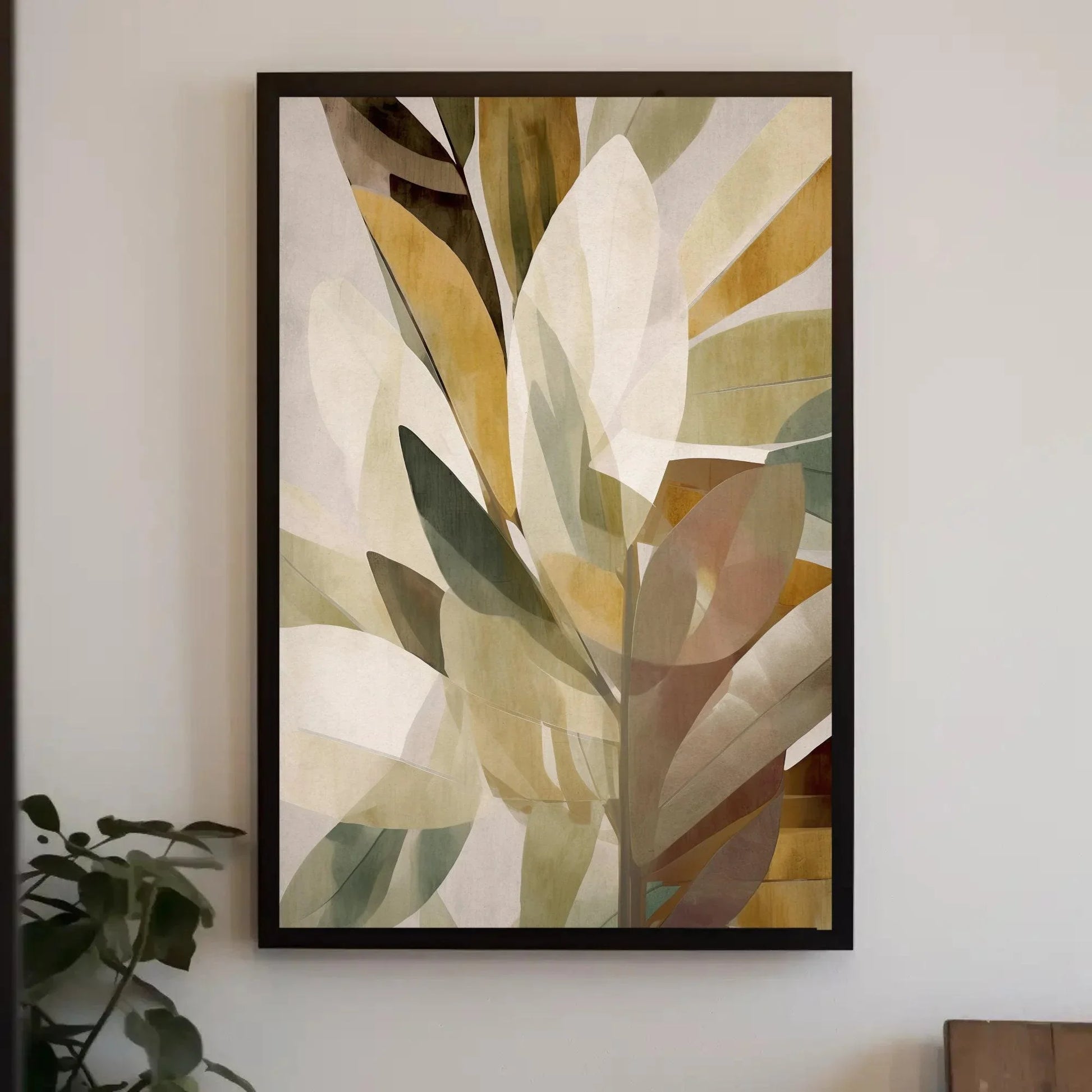 Brown Yellow White Leafs Canvas Abstract Wall Art, Modern Home Decor, Living Room Decor, Boho Canvas Decor Wall Art – Canvas Print