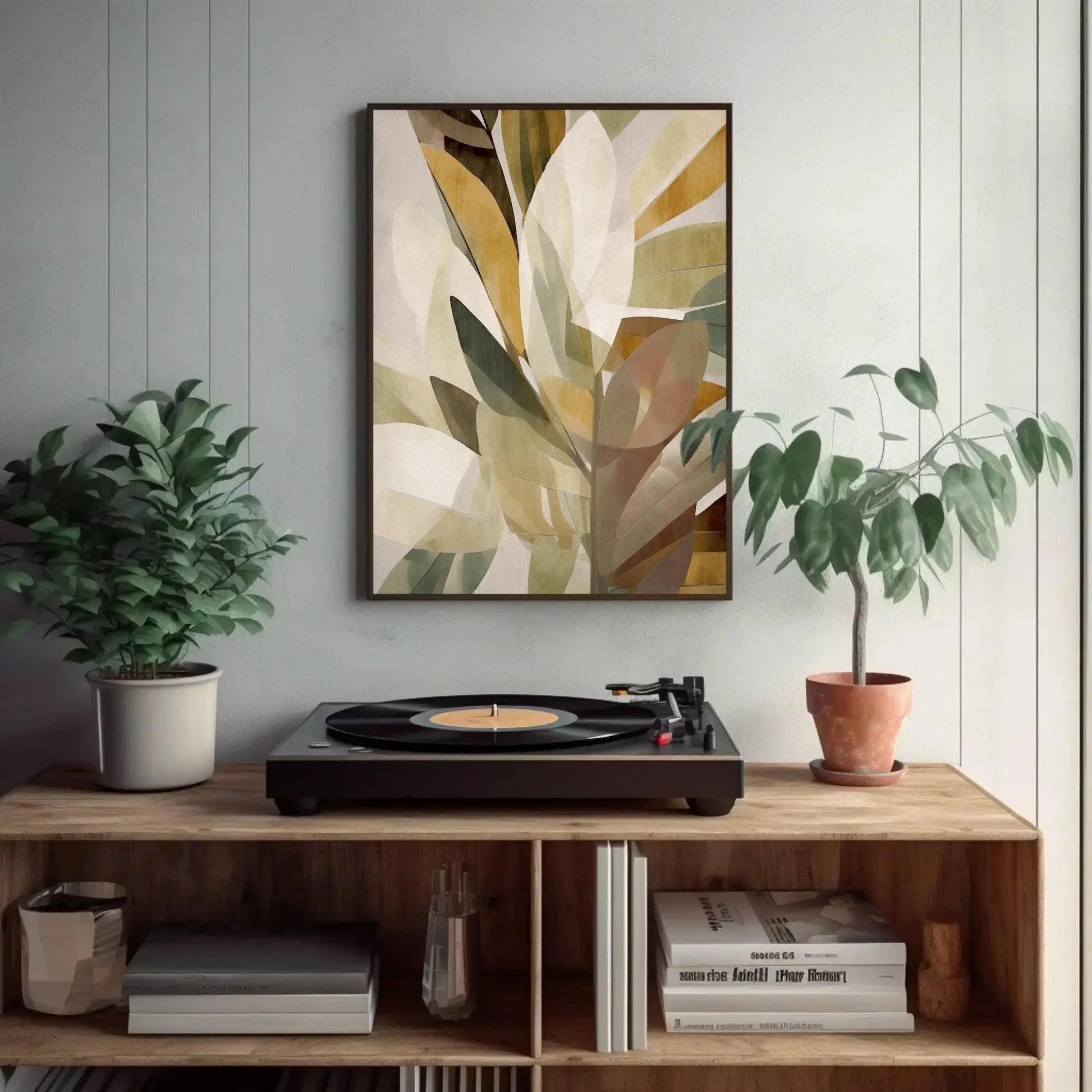 Brown Yellow White Leafs Canvas Abstract Wall Art, Modern Home Decor, Living Room Decor, Boho Canvas Decor Wall Art – Canvas Print