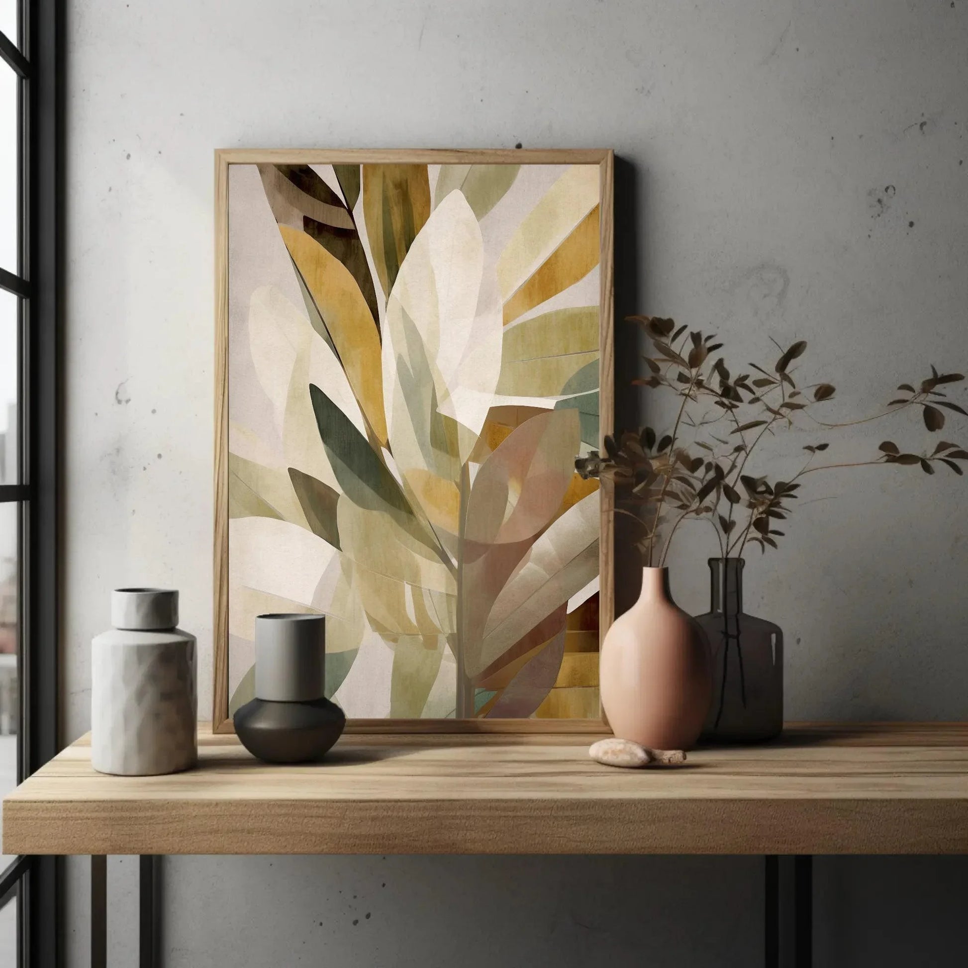 Brown Yellow White Leafs Canvas Abstract Wall Art, Modern Home Decor, Living Room Decor, Boho Canvas Decor Wall Art – Canvas Print