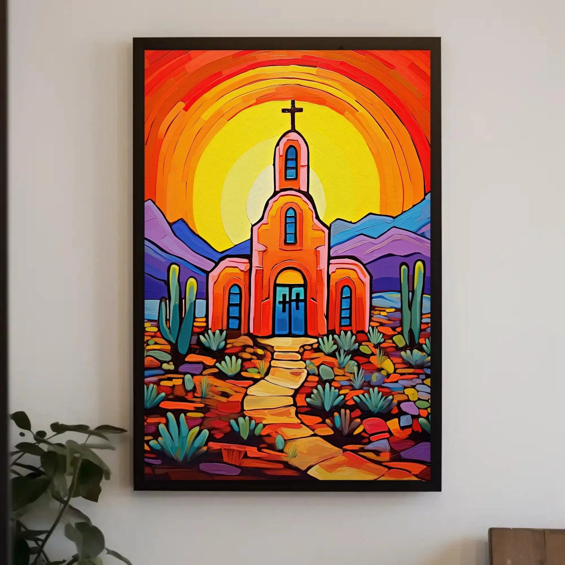 Mexican Church in Desert Wall Art, Mexico Print, Desert Wall Art, Mexican Art, Mexican Living Room Home Decor Framed Canvas Ready To Hang Wall Art – Canvas Print