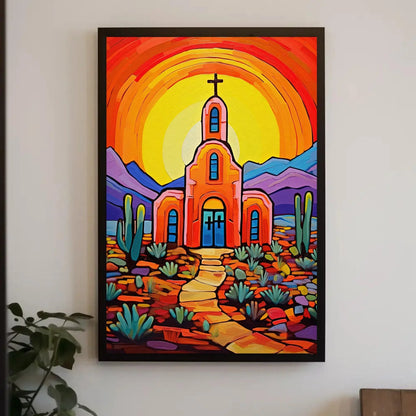 Mexican Church in Desert Wall Art, Mexico Print, Desert Wall Art, Mexican Art, Mexican Living Room Home Decor Framed Canvas Ready To Hang Wall Art – Canvas Print