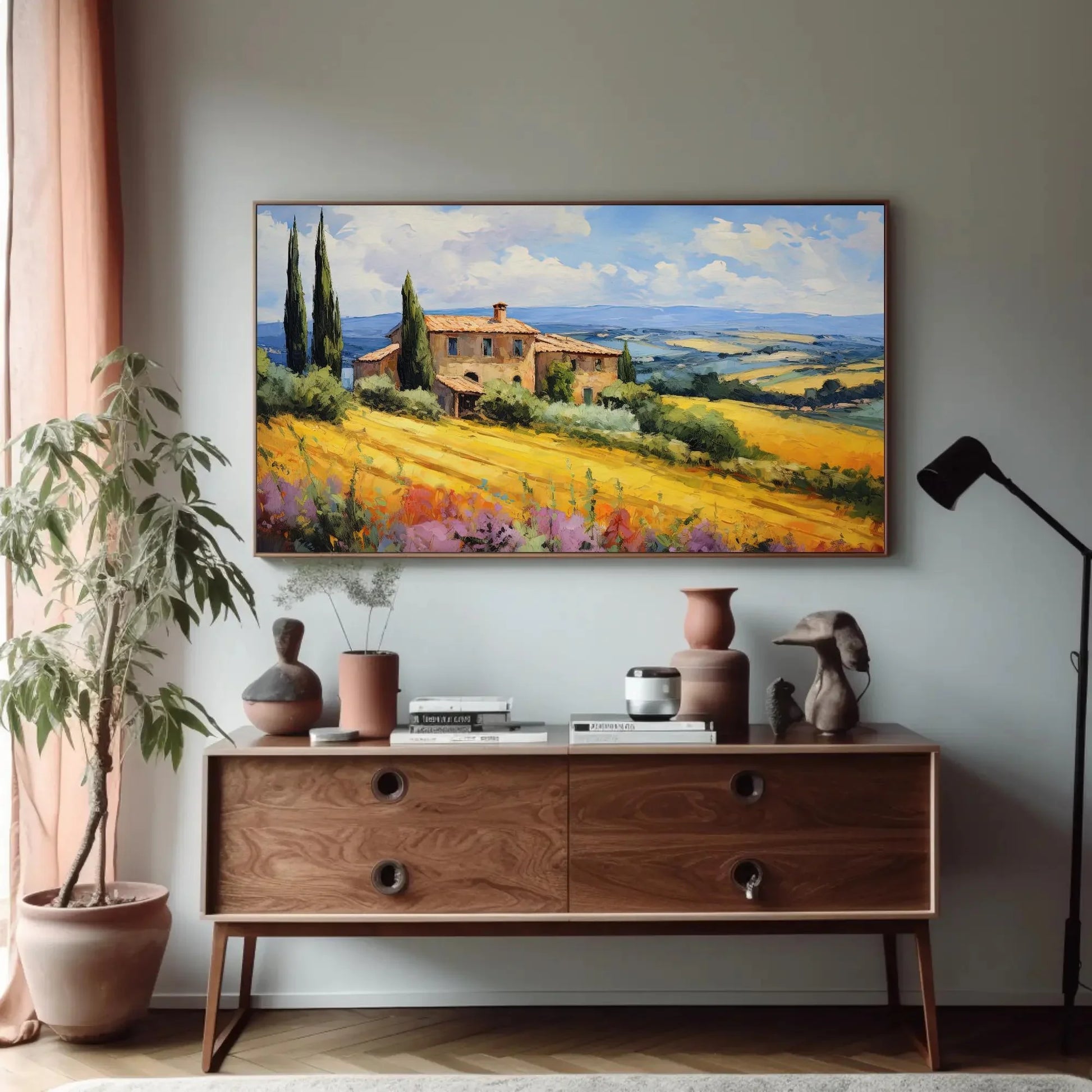 Tuscany Fields Canvas Art Print - Italian Landscape Wall Decor Tuscany Landscape Painting Print - Italian Wall Decor - Ready To Hang Wall Art – Canvas Print