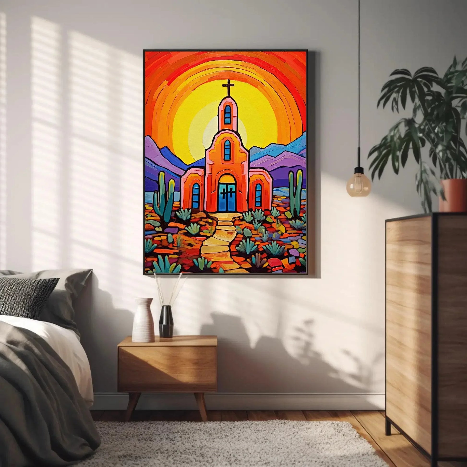 Mexican Church in Desert Wall Art, Mexico Print, Desert Wall Art, Mexican Art, Mexican Living Room Home Decor Framed Canvas Ready To Hang Wall Art – Canvas Print