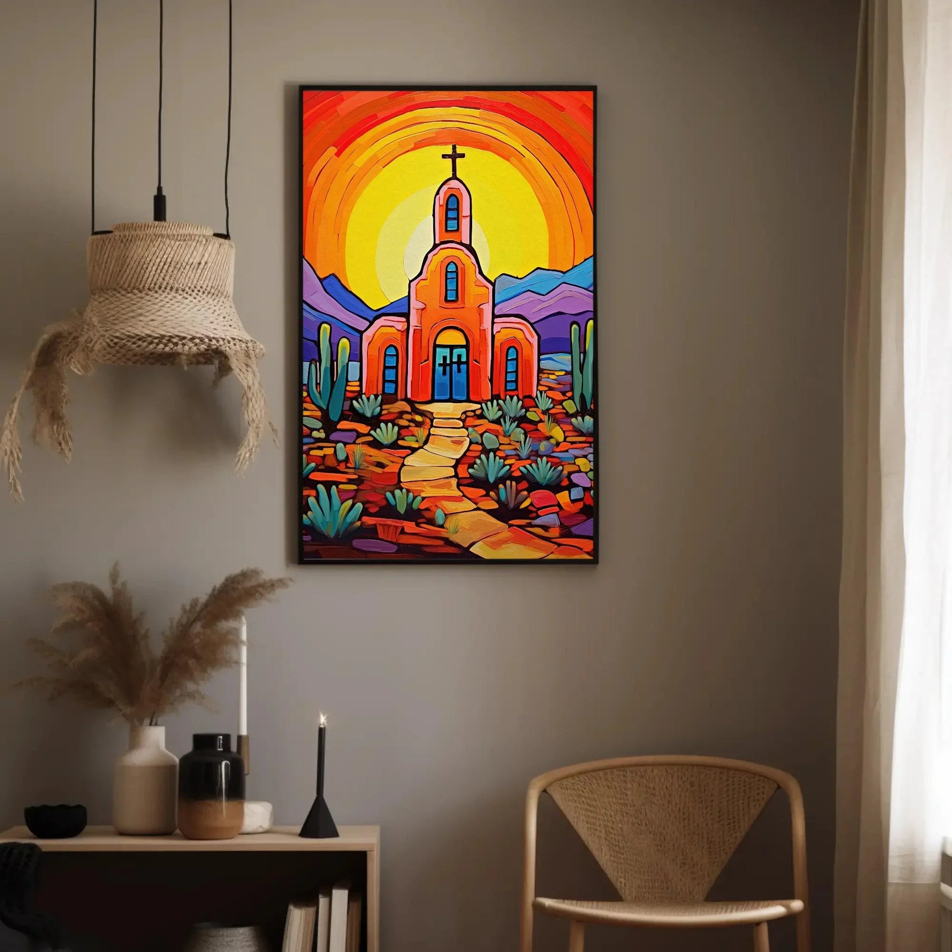 Mexican Church in Desert Wall Art, Mexico Print, Desert Wall Art, Mexican Art, Mexican Living Room Home Decor Framed Canvas Ready To Hang Wall Art – Canvas Print