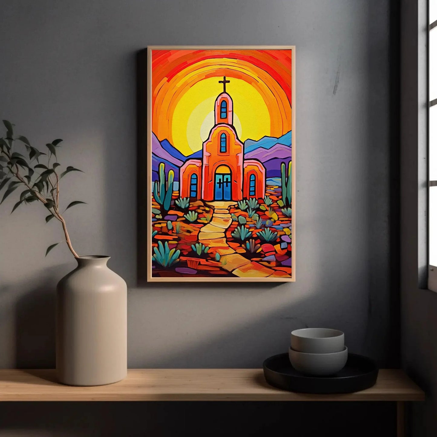 Mexican Church in Desert Wall Art, Mexico Print, Desert Wall Art, Mexican Art, Mexican Living Room Home Decor Framed Canvas Ready To Hang Wall Art – Canvas Print