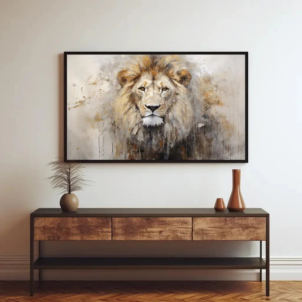 Lion Abstract Portrait Painting - Wall Art Canvas Print - Ready to Hang - Large Size - Wildlife Canvas Wall Art – Canvas Print