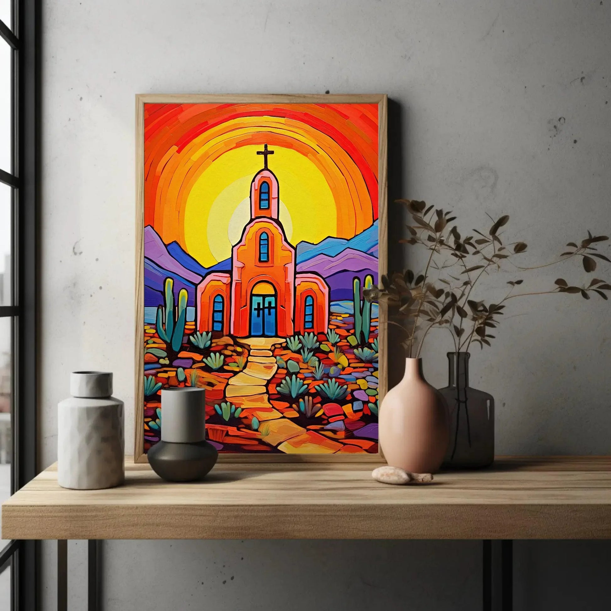 Mexican Church in Desert Wall Art, Mexico Print, Desert Wall Art, Mexican Art, Mexican Living Room Home Decor Framed Canvas Ready To Hang Wall Art – Canvas Print