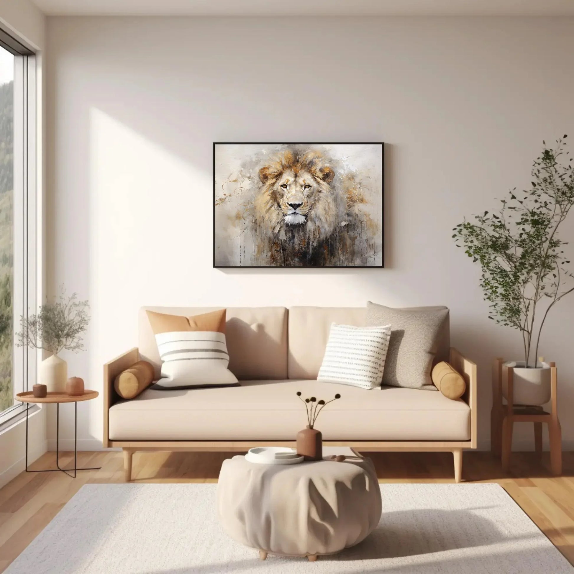 Lion Abstract Portrait Painting - Wall Art Canvas Print - Ready to Hang - Large Size - Wildlife Canvas Wall Art – Canvas Print