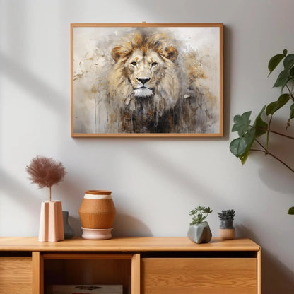 Lion Abstract Portrait Painting - Wall Art Canvas Print - Ready to Hang - Large Size - Wildlife Canvas Wall Art – Canvas Print