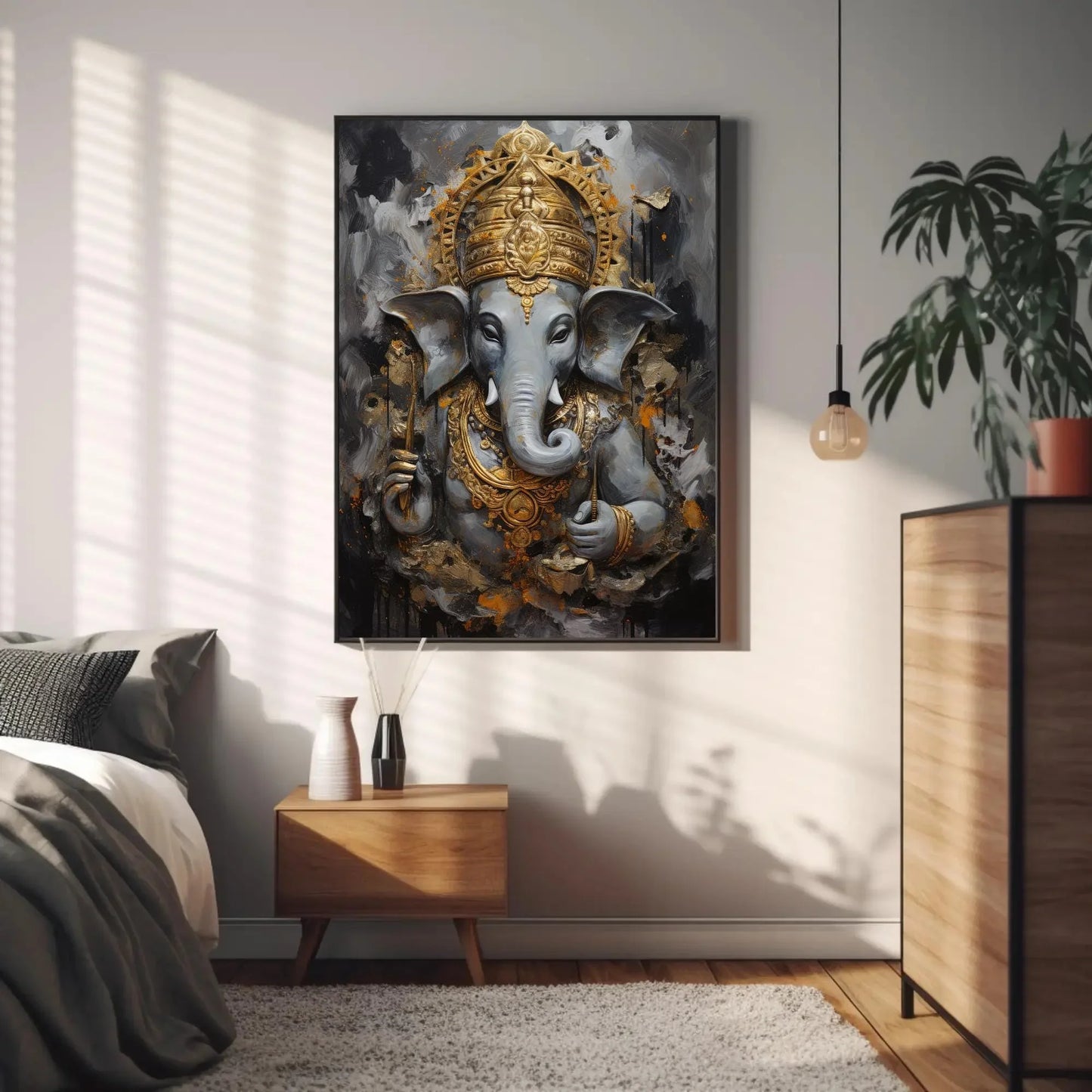 Ganesh ji Wall Art on Canvas, Hindu Wall Art, Ganesha Framed Print, Stretched Canvas, Ready To Hang, Indian God Decor Wall Art – Canvas Print