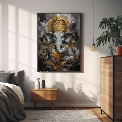 Ganesh ji Wall Art on Canvas, Hindu Wall Art, Ganesha Framed Print, Stretched Canvas, Ready To Hang, Indian God Decor Wall Art – Canvas Print