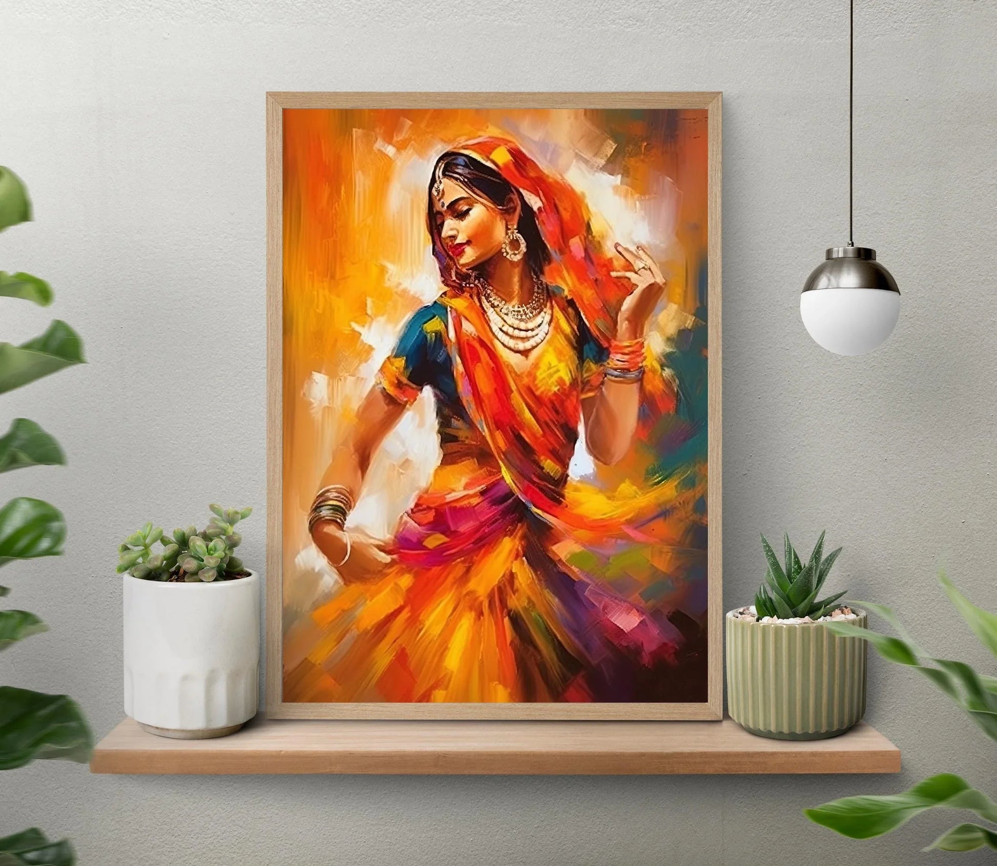 Indian Woman Colorful Folk Dance Home Decor, Indian wall art, beautiful Indian woman folk dance painting Wall Art – Canvas Print