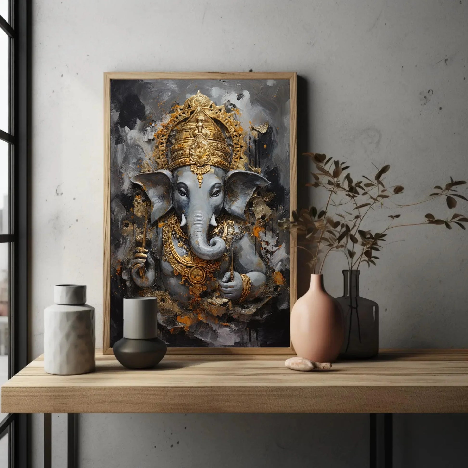Ganesh ji Wall Art on Canvas, Hindu Wall Art, Ganesha Framed Print, Stretched Canvas, Ready To Hang, Indian God Decor Wall Art – Canvas Print