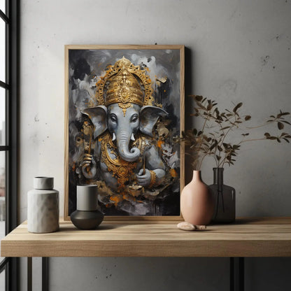 Ganesh ji Wall Art on Canvas, Hindu Wall Art, Ganesha Framed Print, Stretched Canvas, Ready To Hang, Indian God Decor Wall Art – Canvas Print