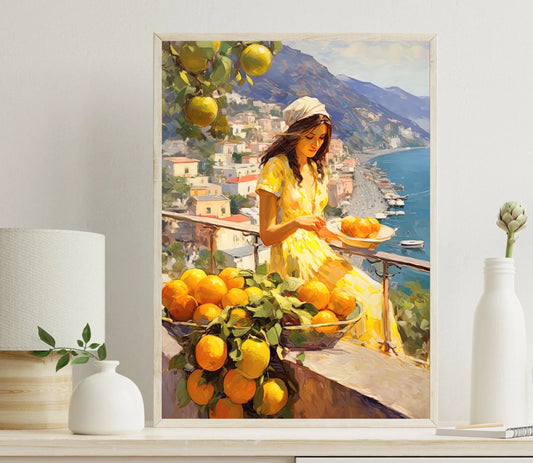 Italian Woman With a Lemon Tree Amalfi Coast View Art Print Southern Italy Amalfi Italy Wall Art Canvas Italy Print Wall Art – Canvas Print