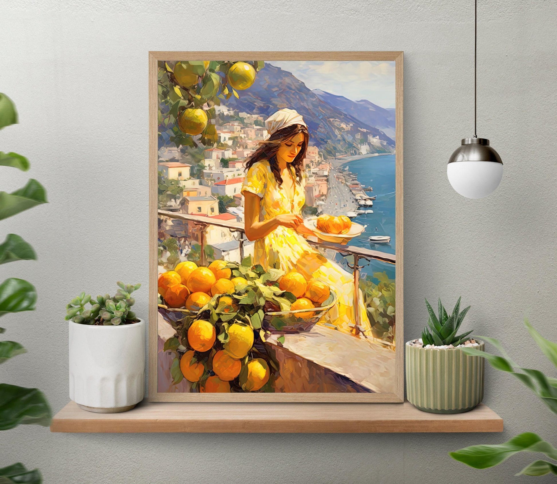 Italian Woman With a Lemon Tree Amalfi Coast View Art Print Southern Italy Amalfi Italy Wall Art Canvas Italy Print Wall Art – Canvas Print