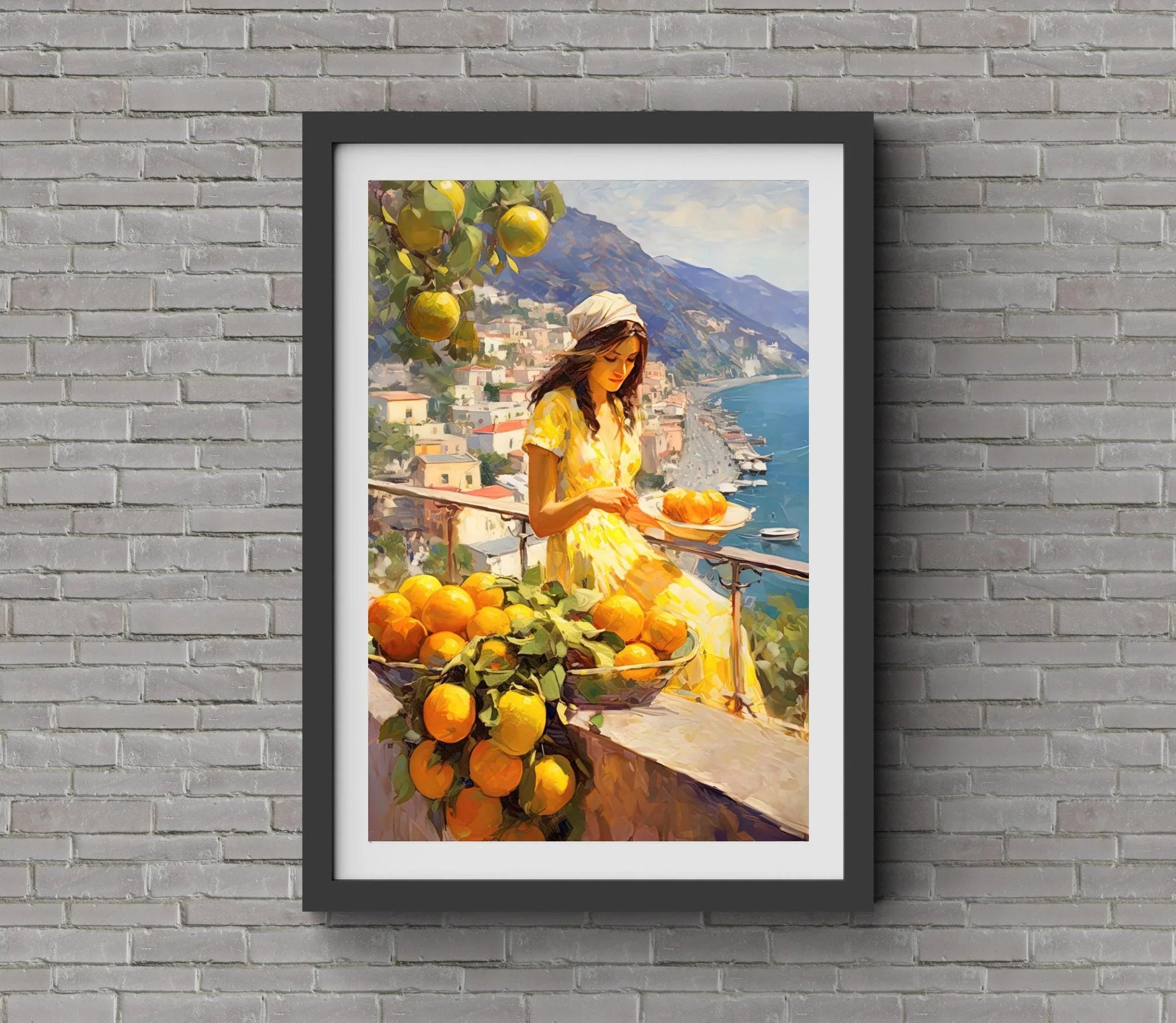 Italian Woman With a Lemon Tree Amalfi Coast View Art Print Southern Italy Amalfi Italy Wall Art Canvas Italy Print Wall Art – Canvas Print