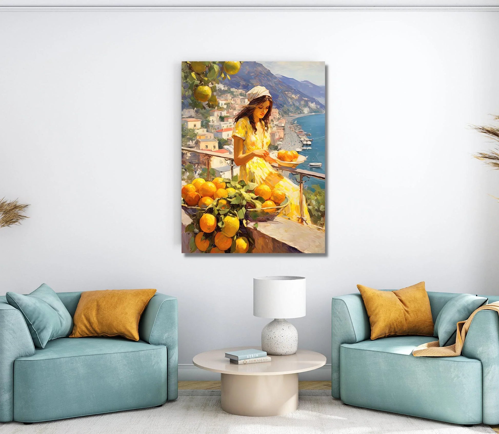 Italian Woman With a Lemon Tree Amalfi Coast View Art Print Southern Italy Amalfi Italy Wall Art Canvas Italy Print Wall Art – Canvas Print