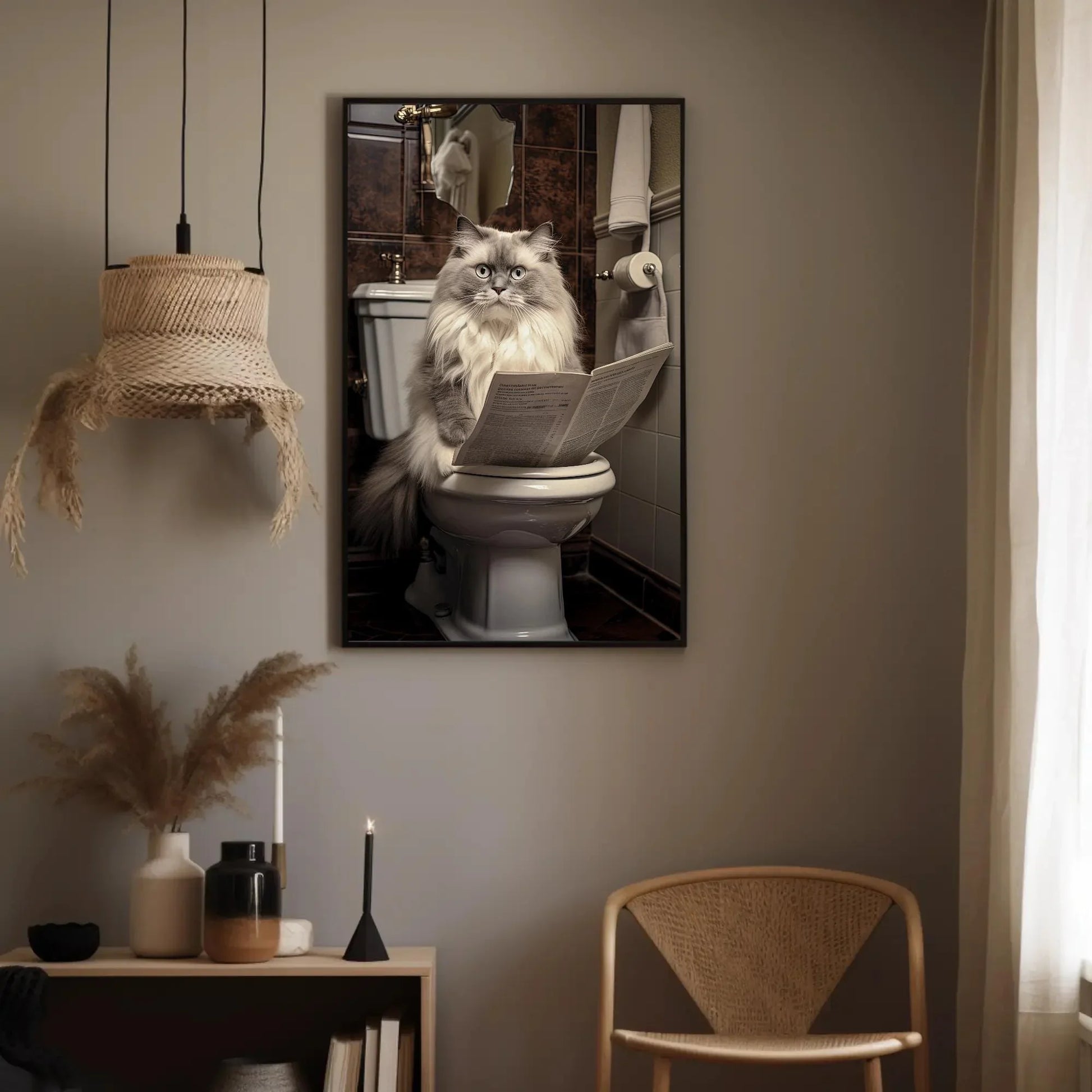 Ragdoll Cat Reading Newspaper On The Toilet Cat Lovers Gift Canvas Painting Funny Bathroom Art Framed Print Restroom Decor Toilet Humor Art Wall Art – Canvas Print