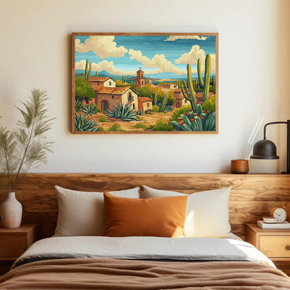 Mexican Desert Town Print | Mexican Painting | Canvas Wall Art | Mexico Home Decor | Mexico Wall Art | Mexican Art | Ready to Hang Wall Art – Canvas Print