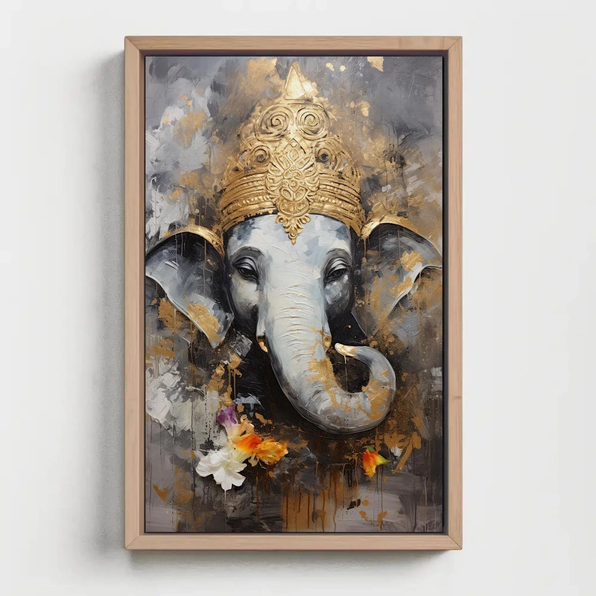 Ganesha Gold Hint Large Canvas Wall Art, Hindu God Wall Art, Ganesh Framed Print, Stretched Canvas, Ready To Hang, Indian God Decor Wall Art – Canvas Print