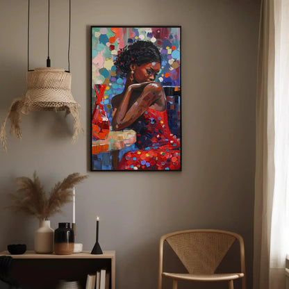 African Girl Abstract Colorful Oil Painting Extra-Large Canvas Print Classy Black Woman in Red Dress African American Art Gift for Her Wall Art – Canvas Print