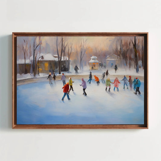 Ice Skating Oil Painting - Scenic Winter Scene - Christmas Wall Art - Christmas Decor Gift - Indoor Ice Skating Rink Decor - Christmas Gift Wall Art – Canvas Print