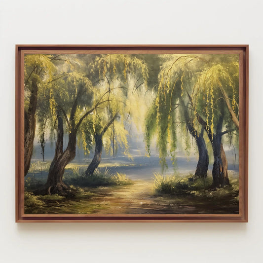 Willow Vintage oil painting Print, Walnut Framed Canvas Wall Decor, Oak Frame Wall Decor, Nature Wall Art, Tree Wall Art, Calm Wall Decor Wall Art – Canvas Print