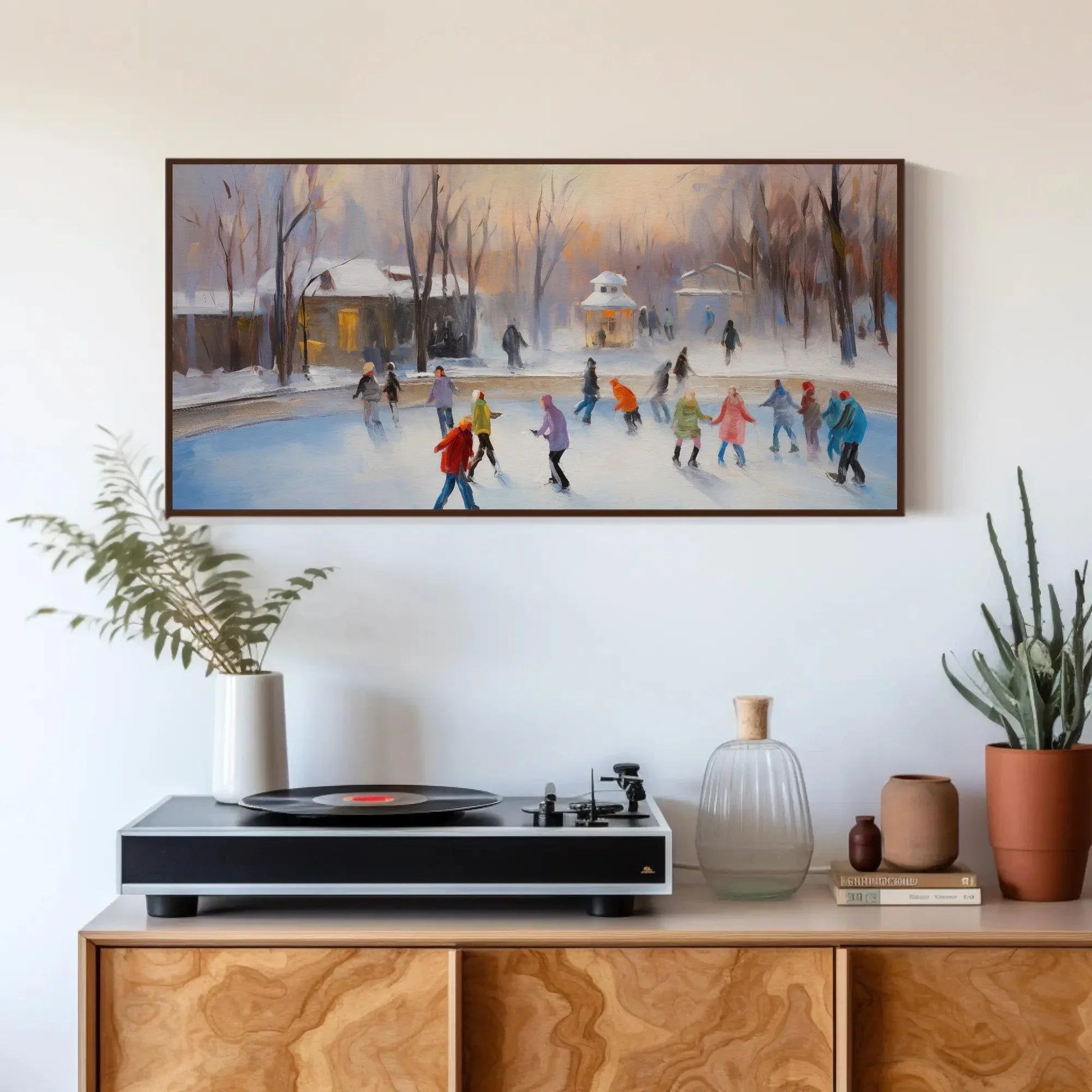 Ice Skating Oil Painting - Scenic Winter Scene - Christmas Wall Art - Christmas Decor Gift - Indoor Ice Skating Rink Decor - Christmas Gift Wall Art – Canvas Print