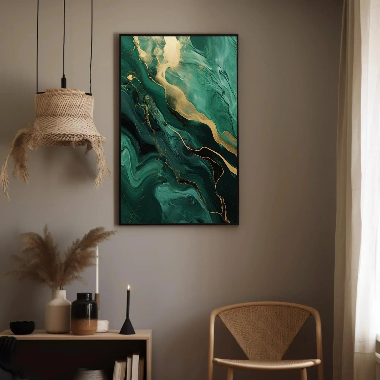 Green Gold Marble Large Canvas Wall Art, Abstract Emerald Green And Gold Marble Wall Decor, Emerald Abstract, Modern Artwork, Ready To Hang Wall Art – Canvas Print