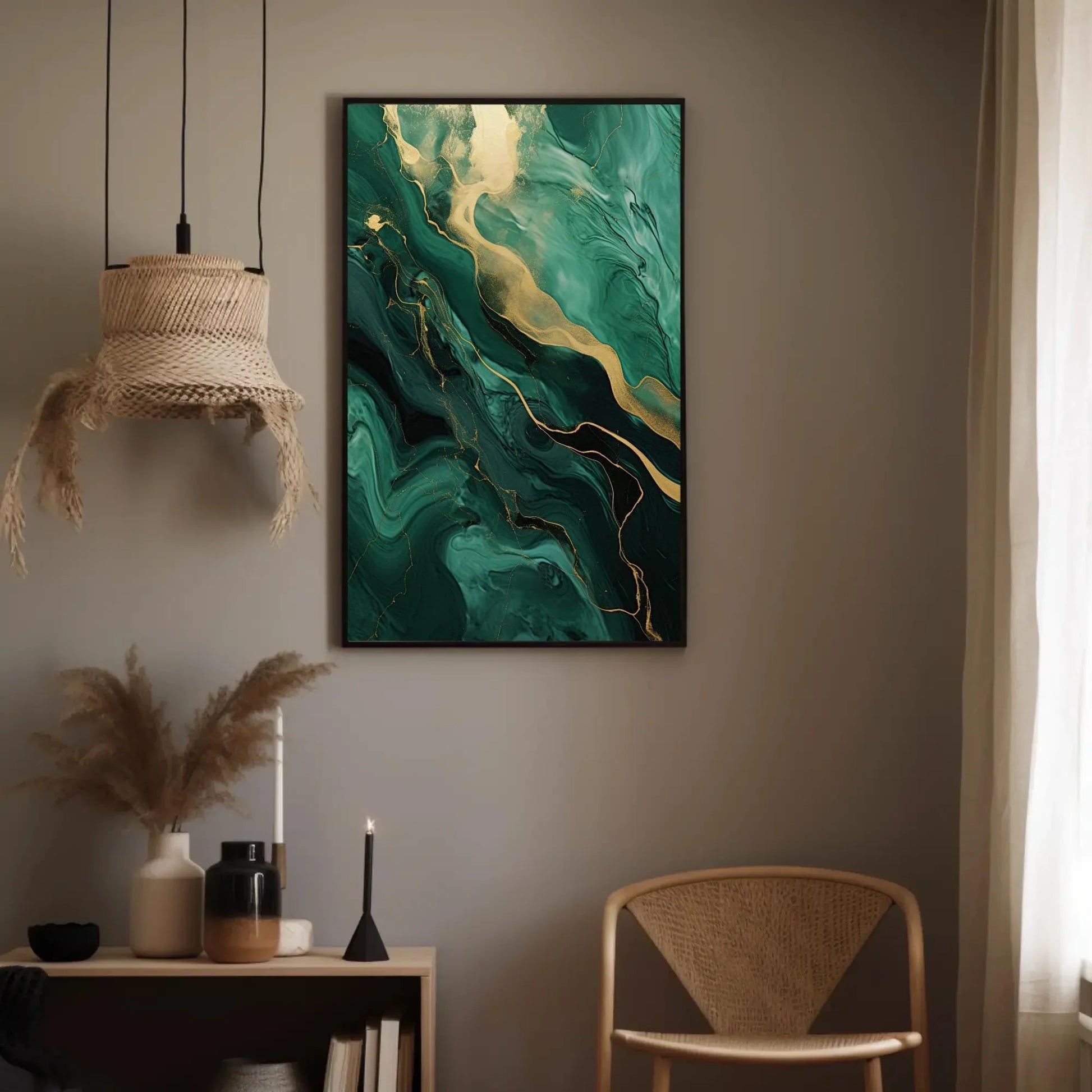 Green Gold Marble Large Canvas Wall Art, Abstract Emerald Green And Gold Marble Wall Decor, Emerald Abstract, Modern Artwork, Ready To Hang Wall Art – Canvas Print