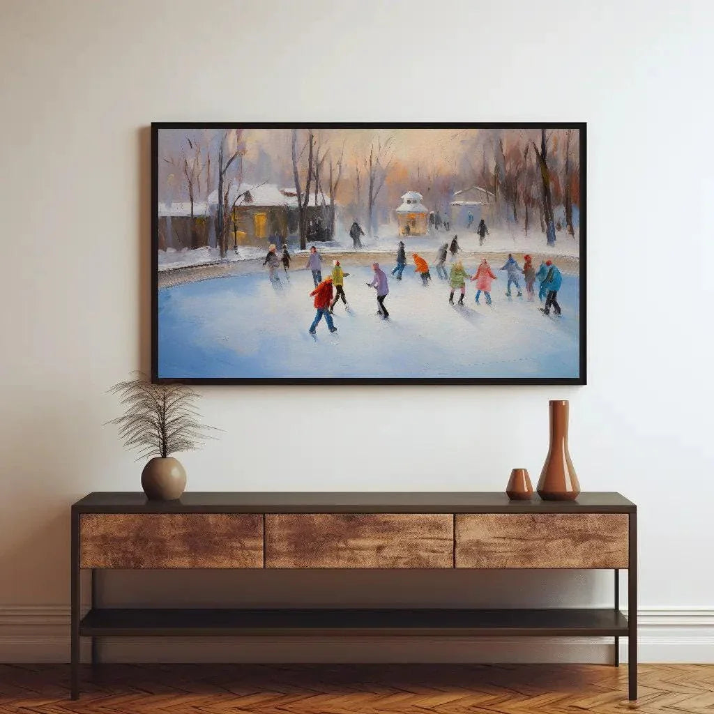Ice Skating Oil Painting - Scenic Winter Scene - Christmas Wall Art - Christmas Decor Gift - Indoor Ice Skating Rink Decor - Christmas Gift Wall Art – Canvas Print