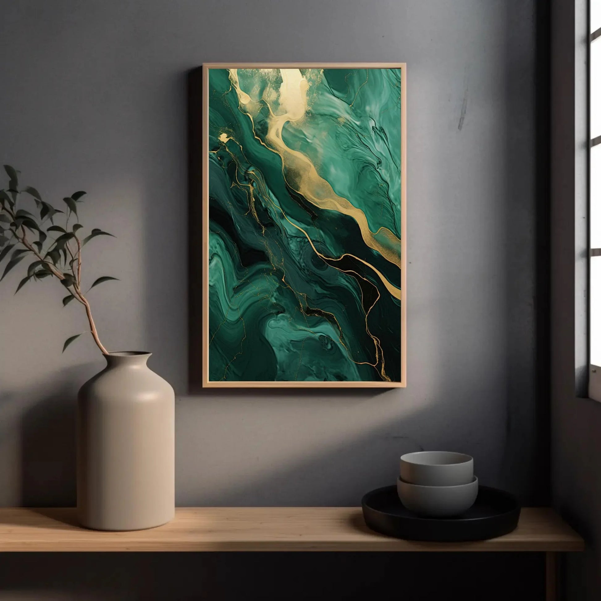 Green Gold Marble Large Canvas Wall Art, Abstract Emerald Green And Gold Marble Wall Decor, Emerald Abstract, Modern Artwork, Ready To Hang Wall Art – Canvas Print