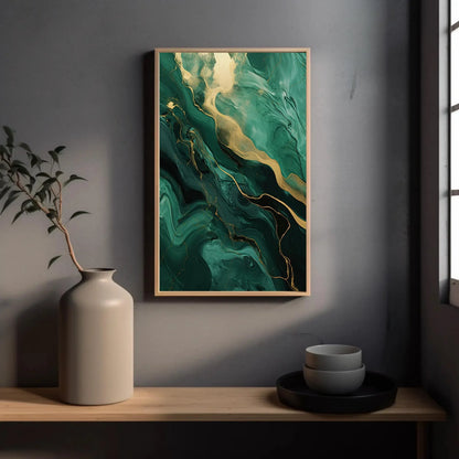 Green Gold Marble Large Canvas Wall Art, Abstract Emerald Green And Gold Marble Wall Decor, Emerald Abstract, Modern Artwork, Ready To Hang Wall Art – Canvas Print