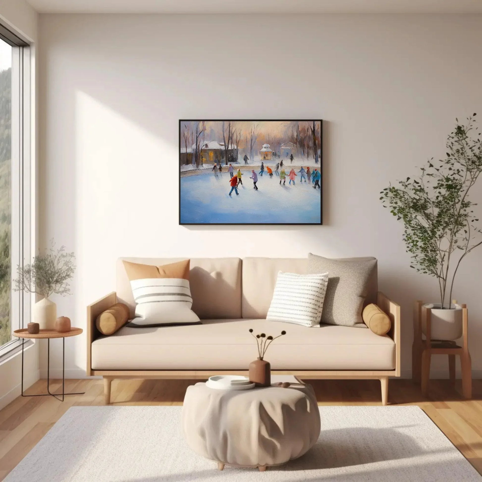 Ice Skating Oil Painting - Scenic Winter Scene - Christmas Wall Art - Christmas Decor Gift - Indoor Ice Skating Rink Decor - Christmas Gift Wall Art – Canvas Print
