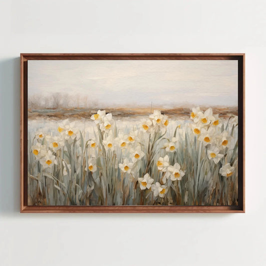 Daffodil Field Painting - Nature Artwork - Flower Field Large Canvas Oil Painting - Vintage Oil Painting - White Flower Canvas Art Decor Wall Art – Canvas Print