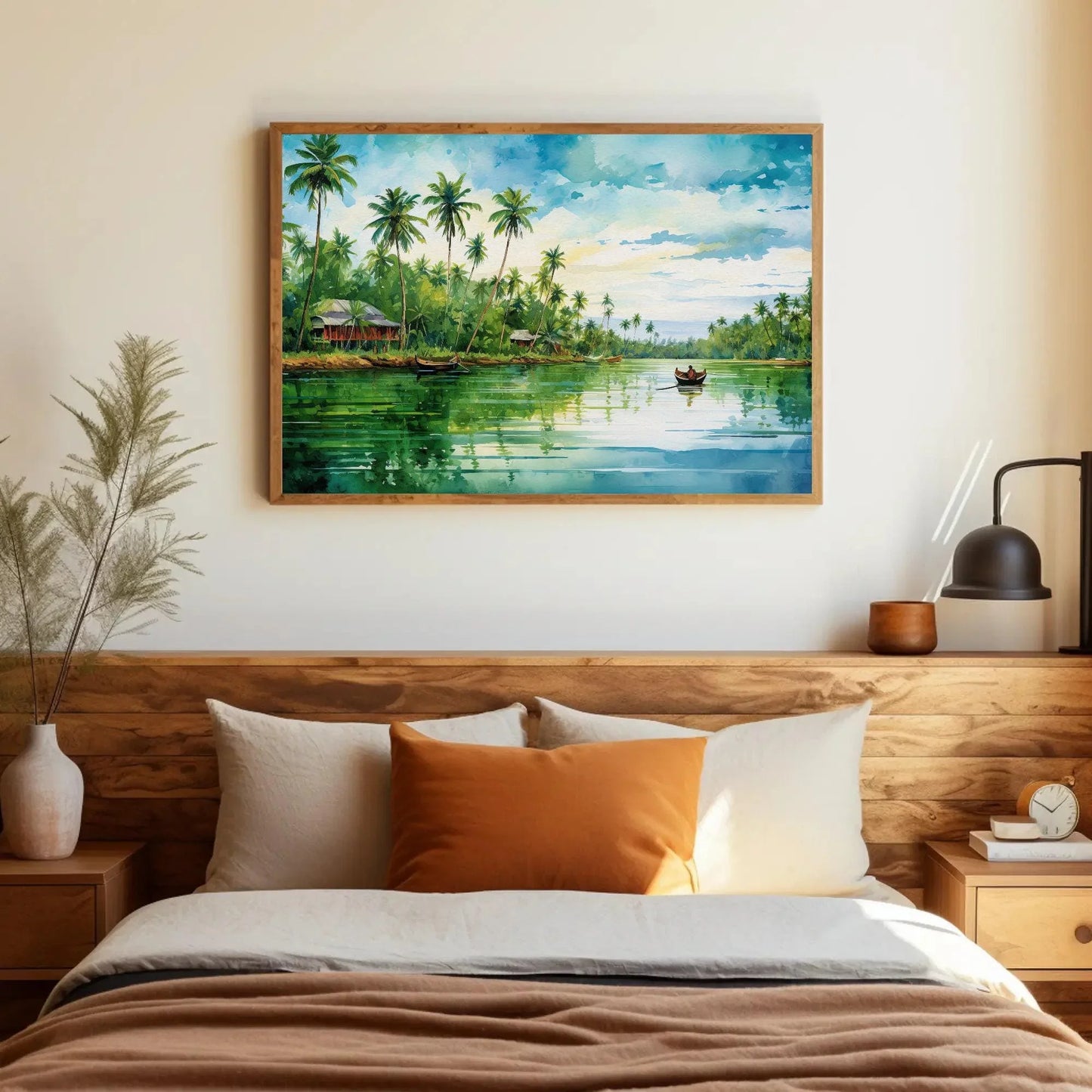 Kerala Landscape Painting - Modern South Indian Artwork for Desi Decor - India Inspired South Indian Artwork Wall Art – Canvas Print