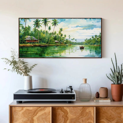 Kerala Landscape Painting - Modern South Indian Artwork for Desi Decor - India Inspired South Indian Artwork Wall Art – Canvas Print