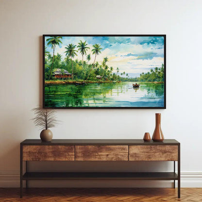 Kerala Landscape Painting - Modern South Indian Artwork for Desi Decor - India Inspired South Indian Artwork Wall Art – Canvas Print