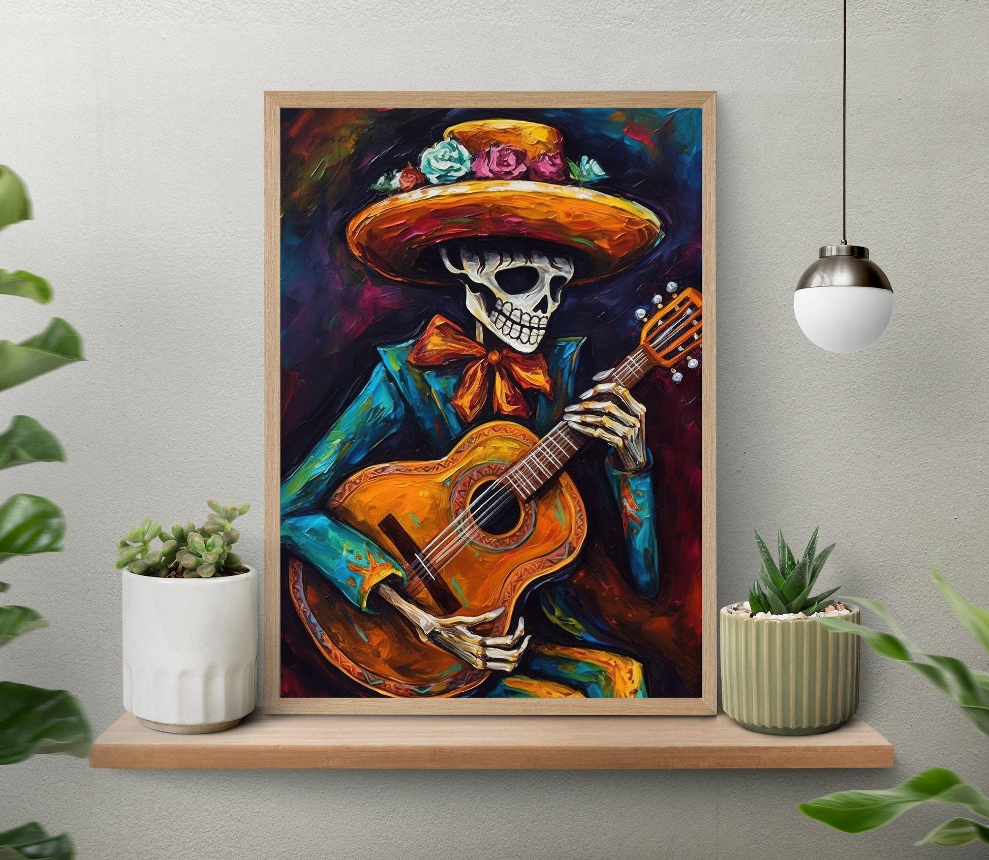 Mexican Mariachi Cowboy Skeleton Guitarist Wall Art Print Latino Art Chicano art Mexican Art Calavera Art Large Canvas Wall Art – Canvas Print