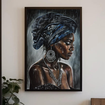 Exotic African Beauty in Rain Canvas Painting, Framed Print, Bohemian and African Decor, Ready to Hang, Living Room or Bedroom Decor Wall Art – Canvas Print