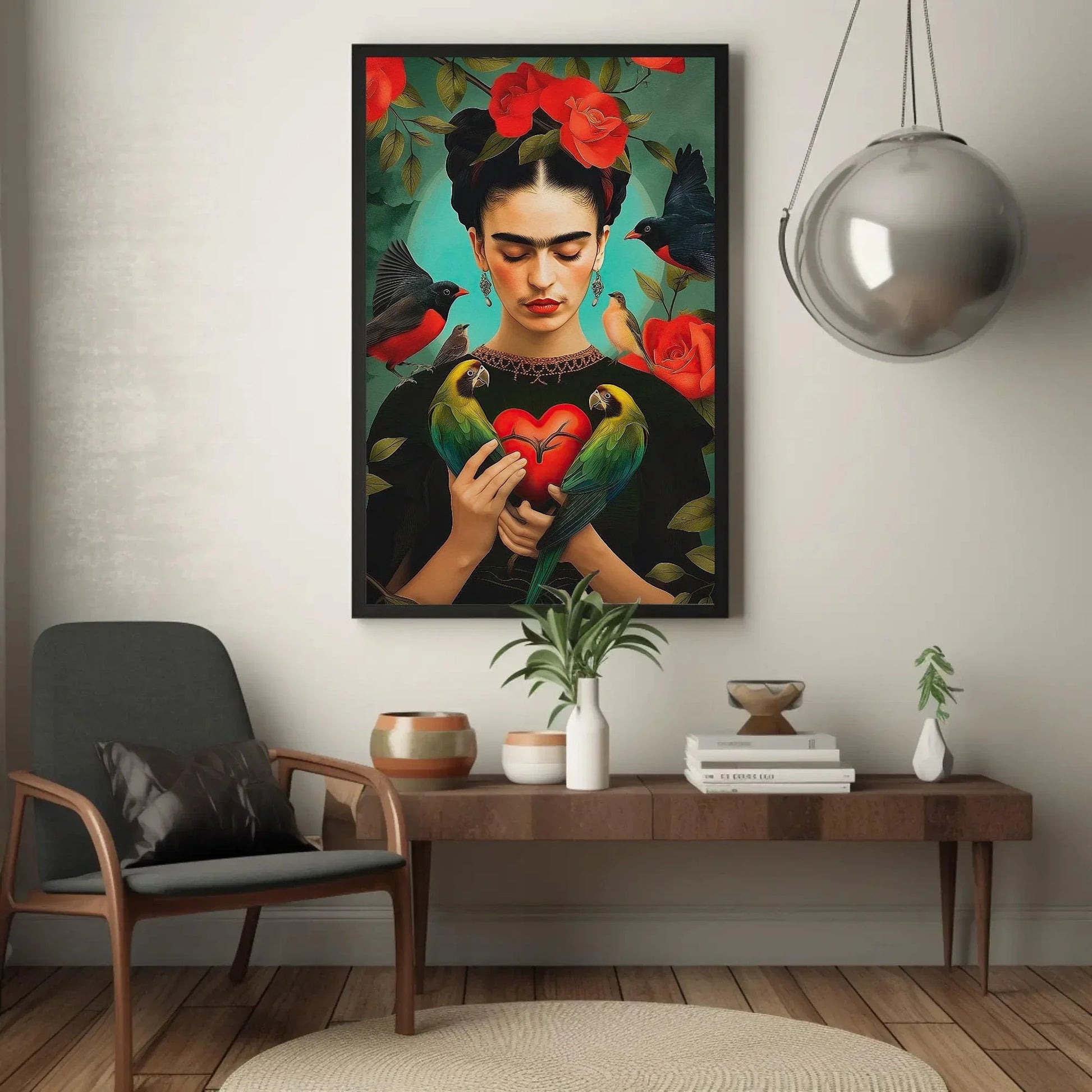 Frida Kahlo Heart Print - Large Canvas Frida Kahlo Painting - Mexican Wall Art - Ready To Hang - Mexico Art - Gift For Her Wall Art – Canvas Print