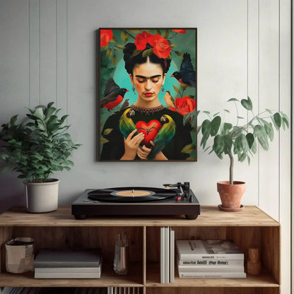 Frida Kahlo Heart Print - Large Canvas Frida Kahlo Painting - Mexican Wall Art - Ready To Hang - Mexico Art - Gift For Her Wall Art – Canvas Print