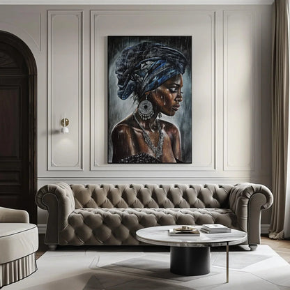 Exotic African Beauty in Rain Canvas Painting, Framed Print, Bohemian and African Decor, Ready to Hang, Living Room or Bedroom Decor Wall Art – Canvas Print