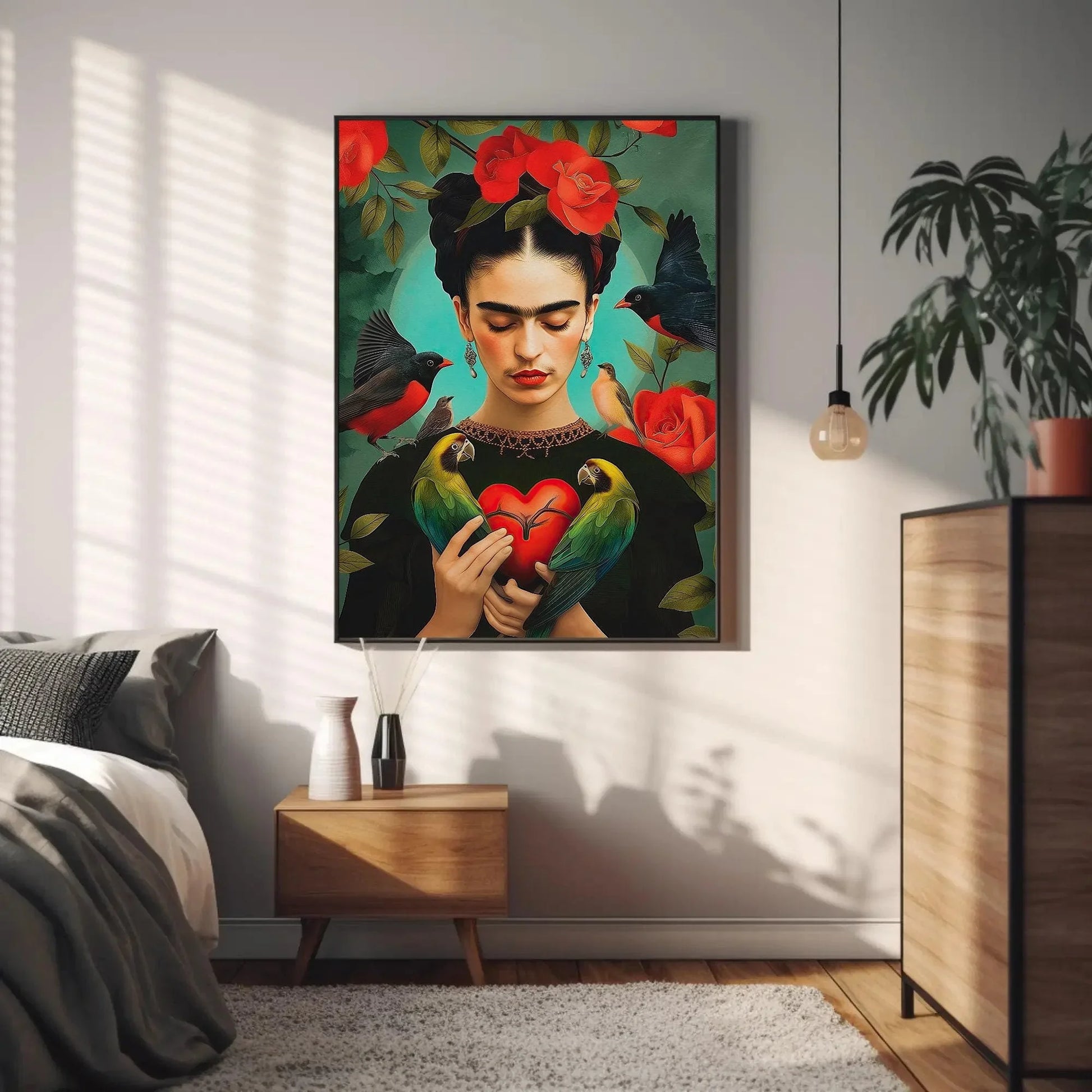 Frida Kahlo Heart Print - Large Canvas Frida Kahlo Painting - Mexican Wall Art - Ready To Hang - Mexico Art - Gift For Her Wall Art – Canvas Print